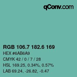 カラーコード: RGB 106.7 182.6 169 | qconv.com
