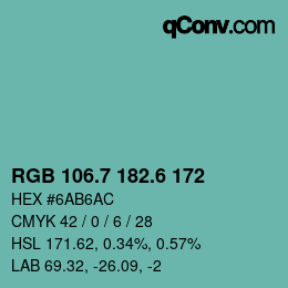カラーコード: RGB 106.7 182.6 172 | qconv.com