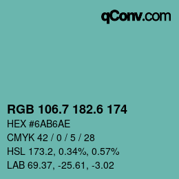 カラーコード: RGB 106.7 182.6 174 | qconv.com