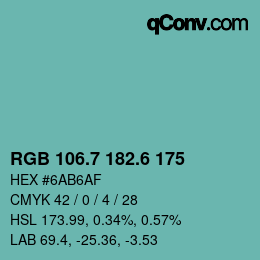 カラーコード: RGB 106.7 182.6 175 | qconv.com