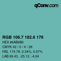 カラーコード: RGB 106.7 182.6 176 | qconv.com
