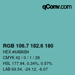 カラーコード: RGB 106.7 182.6 180 | qconv.com