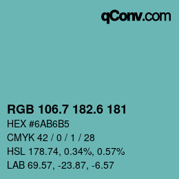 カラーコード: RGB 106.7 182.6 181 | qconv.com