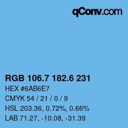 カラーコード: RGB 106.7 182.6 231 | qconv.com