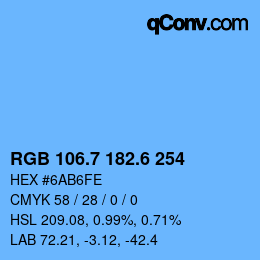 カラーコード: RGB 106.7 182.6 254 | qconv.com