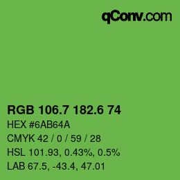 カラーコード: RGB 106.7 182.6 74 | qconv.com