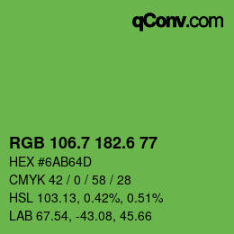 カラーコード: RGB 106.7 182.6 77 | qconv.com