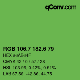 カラーコード: RGB 106.7 182.6 79 | qconv.com