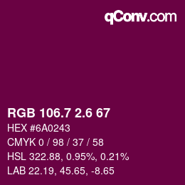 カラーコード: RGB 106.7 2.6 67 | qconv.com