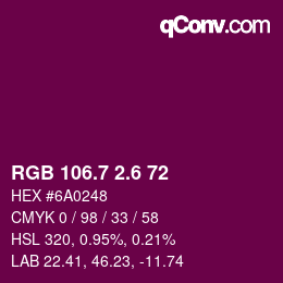 カラーコード: RGB 106.7 2.6 72 | qconv.com