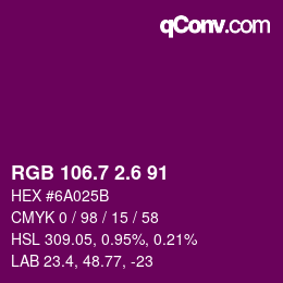 カラーコード: RGB 106.7 2.6 91 | qconv.com