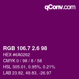 カラーコード: RGB 106.7 2.6 98 | qconv.com