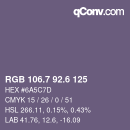 カラーコード: RGB 106.7 92.6 125 | qconv.com