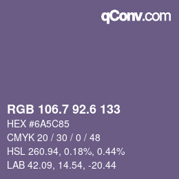 カラーコード: RGB 106.7 92.6 133 | qconv.com