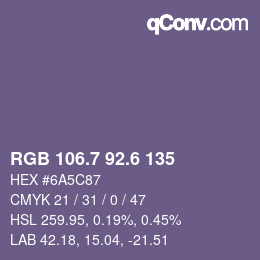 カラーコード: RGB 106.7 92.6 135 | qconv.com