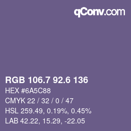 カラーコード: RGB 106.7 92.6 136 | qconv.com