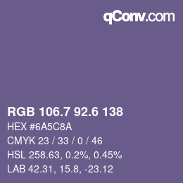 カラーコード: RGB 106.7 92.6 138 | qconv.com