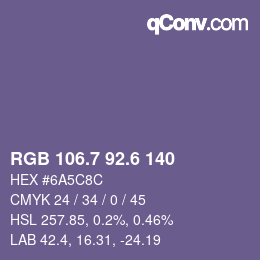 カラーコード: RGB 106.7 92.6 140 | qconv.com