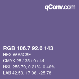 カラーコード: RGB 106.7 92.6 143 | qconv.com