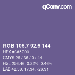 カラーコード: RGB 106.7 92.6 144 | qconv.com