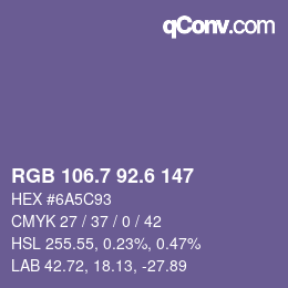 カラーコード: RGB 106.7 92.6 147 | qconv.com