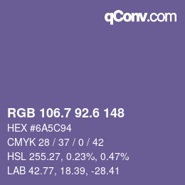 カラーコード: RGB 106.7 92.6 148 | qconv.com