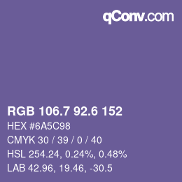 カラーコード: RGB 106.7 92.6 152 | qconv.com