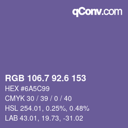 カラーコード: RGB 106.7 92.6 153 | qconv.com