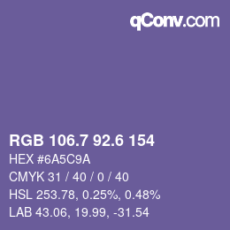 カラーコード: RGB 106.7 92.6 154 | qconv.com