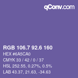 カラーコード: RGB 106.7 92.6 160 | qconv.com