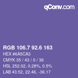カラーコード: RGB 106.7 92.6 163 | qconv.com