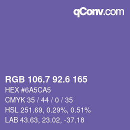 カラーコード: RGB 106.7 92.6 165 | qconv.com