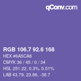 カラーコード: RGB 106.7 92.6 168 | qconv.com