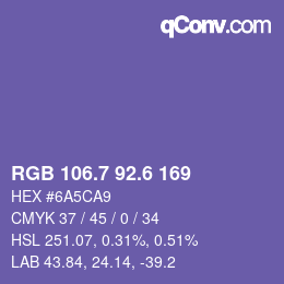 カラーコード: RGB 106.7 92.6 169 | qconv.com