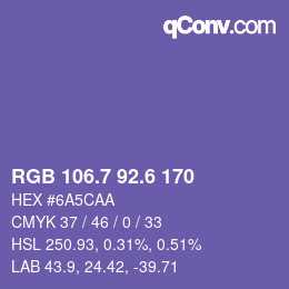 カラーコード: RGB 106.7 92.6 170 | qconv.com