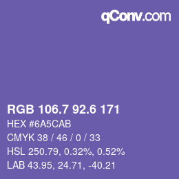 カラーコード: RGB 106.7 92.6 171 | qconv.com