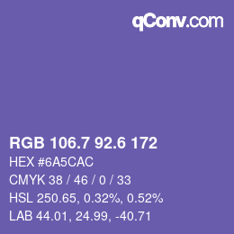 カラーコード: RGB 106.7 92.6 172 | qconv.com