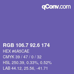 カラーコード: RGB 106.7 92.6 174 | qconv.com