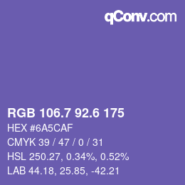 カラーコード: RGB 106.7 92.6 175 | qconv.com