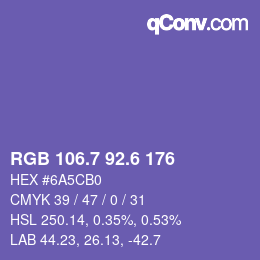カラーコード: RGB 106.7 92.6 176 | qconv.com