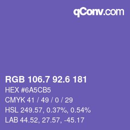 カラーコード: RGB 106.7 92.6 181 | qconv.com