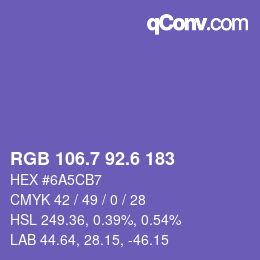 カラーコード: RGB 106.7 92.6 183 | qconv.com