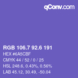 カラーコード: RGB 106.7 92.6 191 | qconv.com