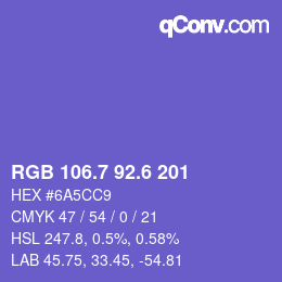カラーコード: RGB 106.7 92.6 201 | qconv.com