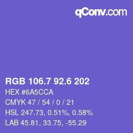 カラーコード: RGB 106.7 92.6 202 | qconv.com