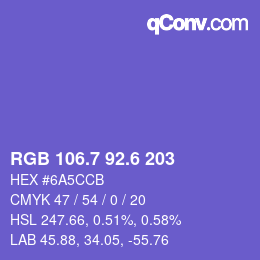 カラーコード: RGB 106.7 92.6 203 | qconv.com