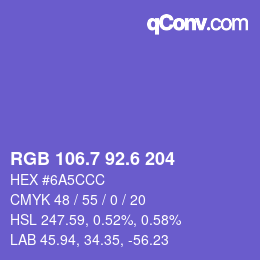 カラーコード: RGB 106.7 92.6 204 | qconv.com