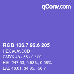 カラーコード: RGB 106.7 92.6 205 | qconv.com