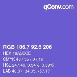 カラーコード: RGB 106.7 92.6 206 | qconv.com