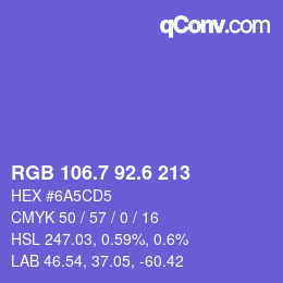 カラーコード: RGB 106.7 92.6 213 | qconv.com